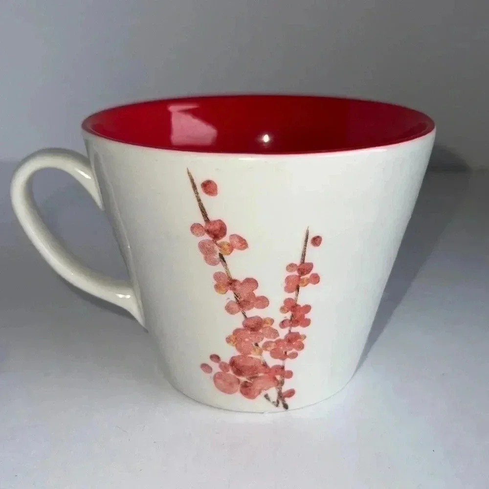 Starbucks c.2008 Mug, 12 fl oz / 355 ml, Red & White Blossoms